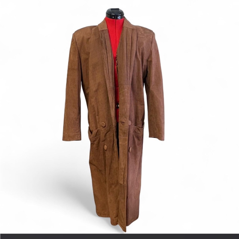 Vintage Brown Leather Womens Trench Coat